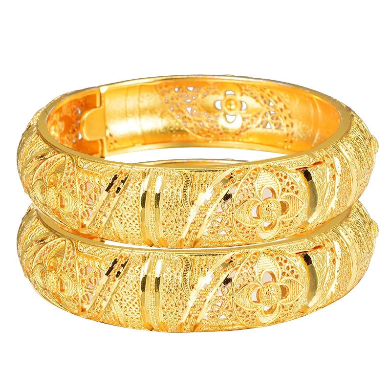 24k Dubai Gold Color Bangles for Women Dubai Bride Wedding Ethiopian Bracelet Africa Bangle Arab Jewelry Charm Bracelet  Jewelry