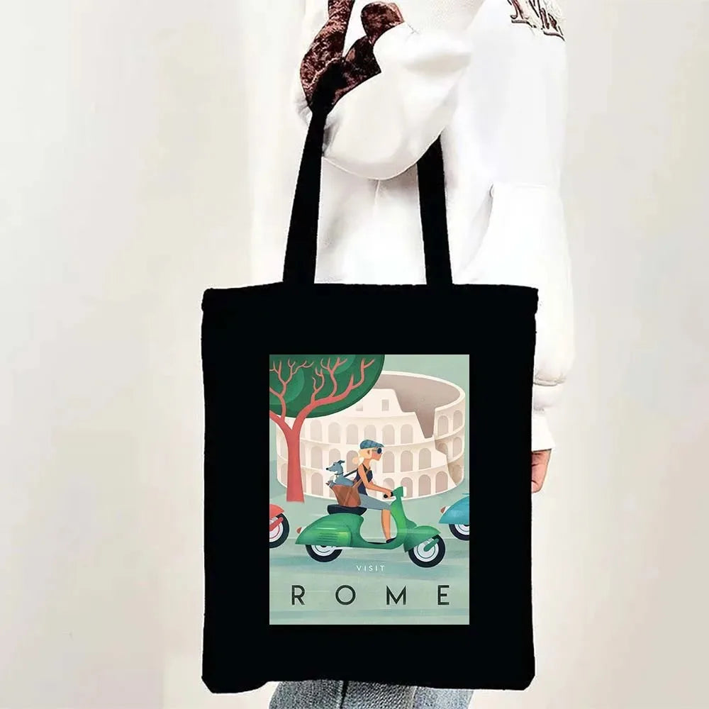 Paris Cityscape Women Shoulder Bag Tokyo Sydney Architectural Logo Eco Tote Large Capacity Portable Canvas Casual Shopping Bags