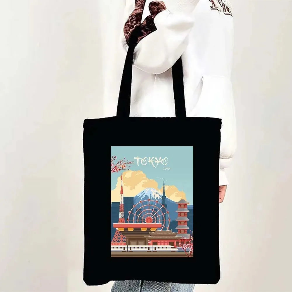 Paris Cityscape Women Shoulder Bag Tokyo Sydney Architectural Logo Eco Tote Large Capacity Portable Canvas Casual Shopping Bags