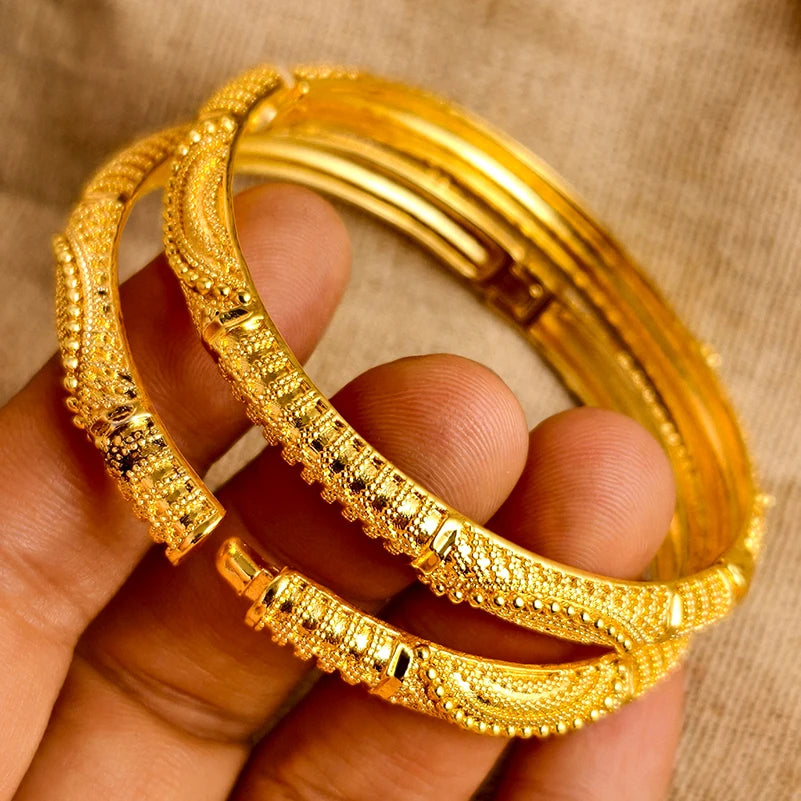 24k Dubai Gold Color Bangles for Women Dubai Bride Wedding Ethiopian Bracelet Africa Bangle Arab Jewelry Charm Bracelet  Jewelry
