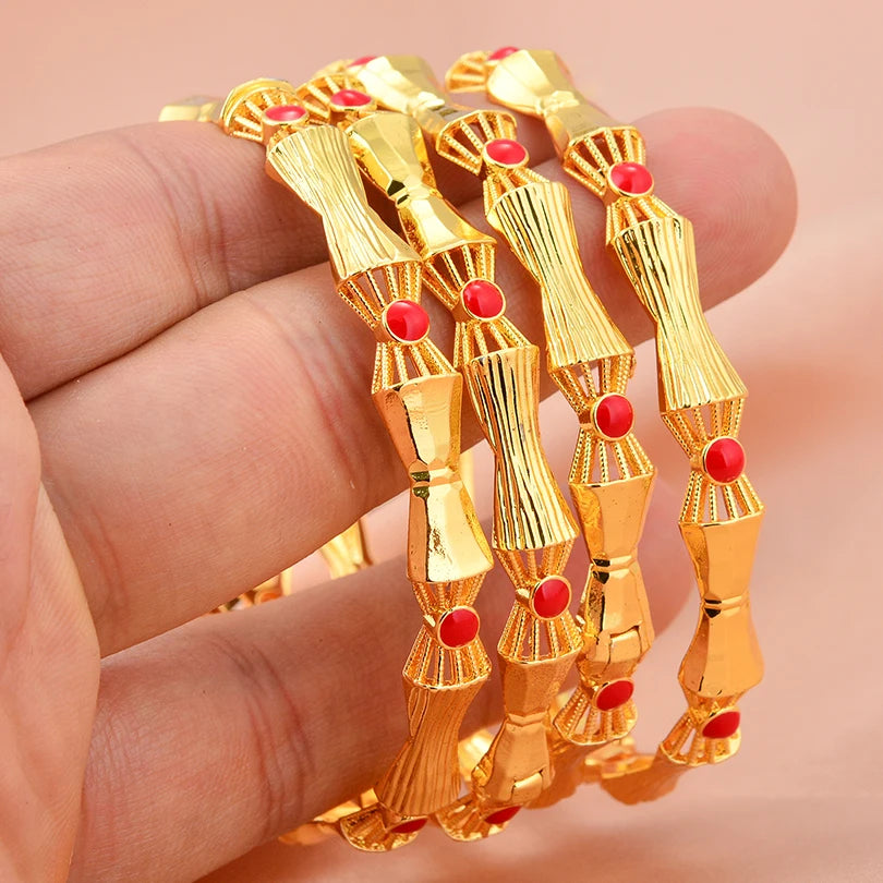 24k Dubai Gold Color Bangles for Women Dubai Bride Wedding Ethiopian Bracelet Africa Bangle Arab Jewelry Charm Bracelet  Jewelry
