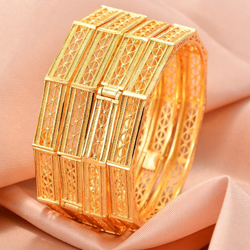 24k Dubai Gold Color Bangles for Women Dubai Bride Wedding Ethiopian Bracelet Africa Bangle Arab Jewelry Charm Bracelet  Jewelry