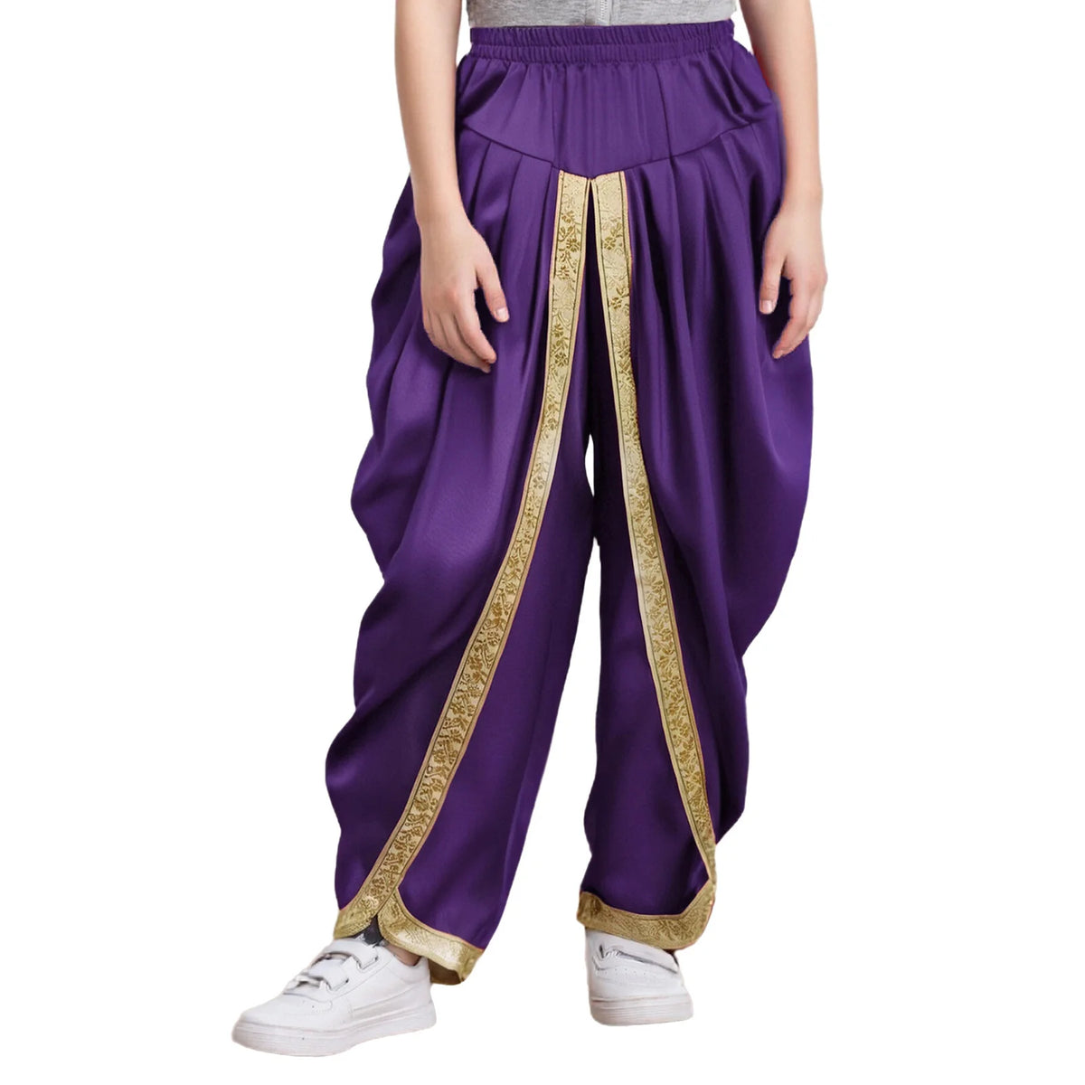 Girls Boys Satin Dhoti Pants Indian Dance Pants Elastic Waist Draped Baggy Trousers for Halloween Party Fancy Dress Ball Clothes