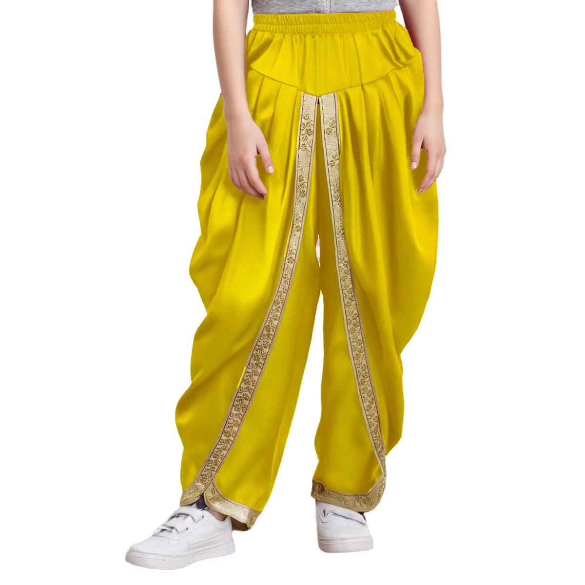 Girls Boys Satin Dhoti Pants Indian Dance Pants Elastic Waist Draped Baggy Trousers for Halloween Party Fancy Dress Ball Clothes