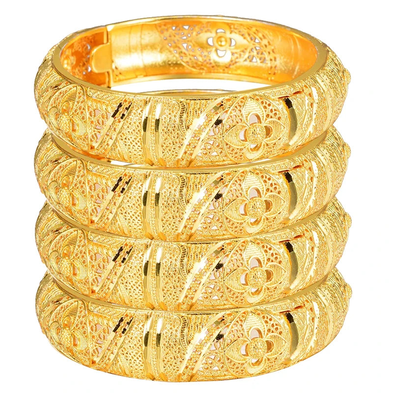 24k Dubai Gold Color Bangles for Women Dubai Bride Wedding Ethiopian Bracelet Africa Bangle Arab Jewelry Charm Bracelet  Jewelry