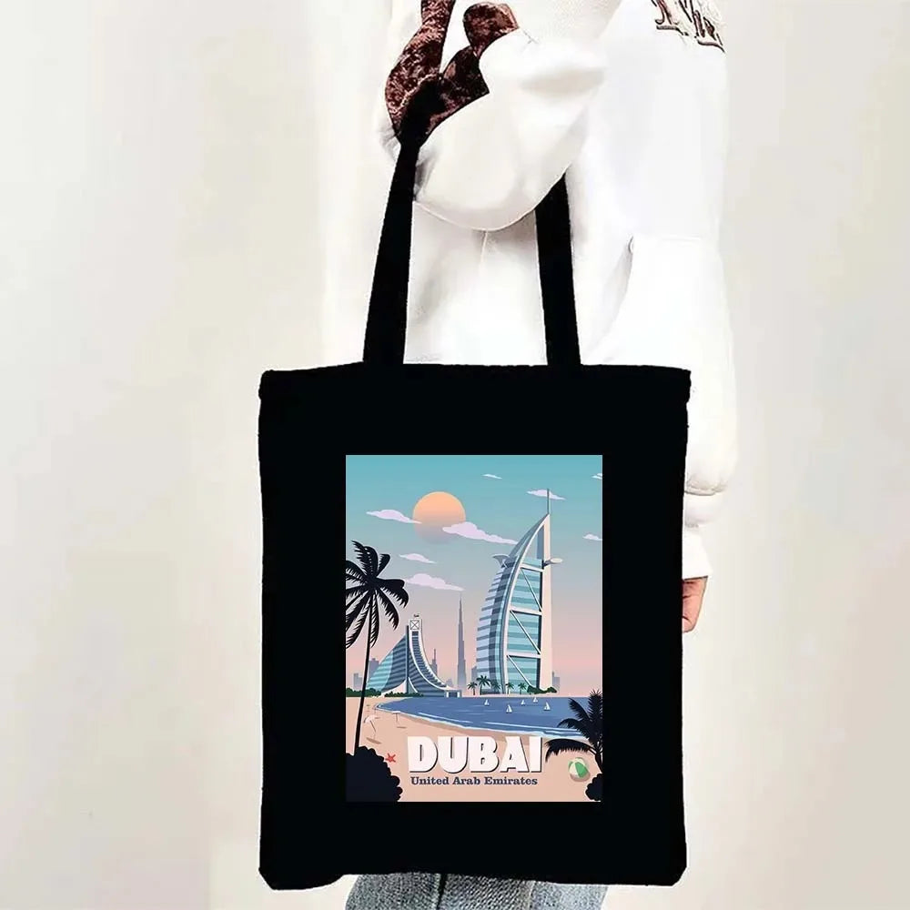Paris Cityscape Women Shoulder Bag Tokyo Sydney Architectural Logo Eco Tote Large Capacity Portable Canvas Casual Shopping Bags