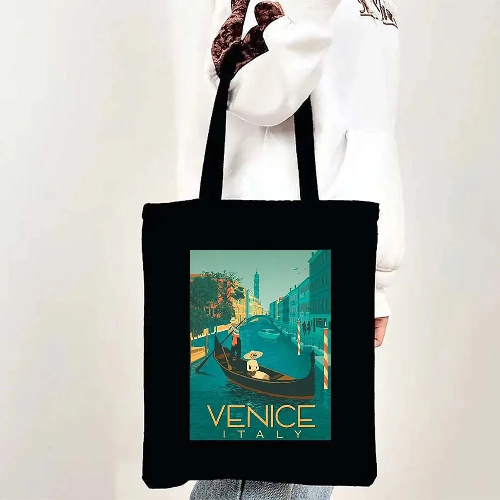 Paris Cityscape Women Shoulder Bag Tokyo Sydney Architectural Logo Eco Tote Large Capacity Portable Canvas Casual Shopping Bags