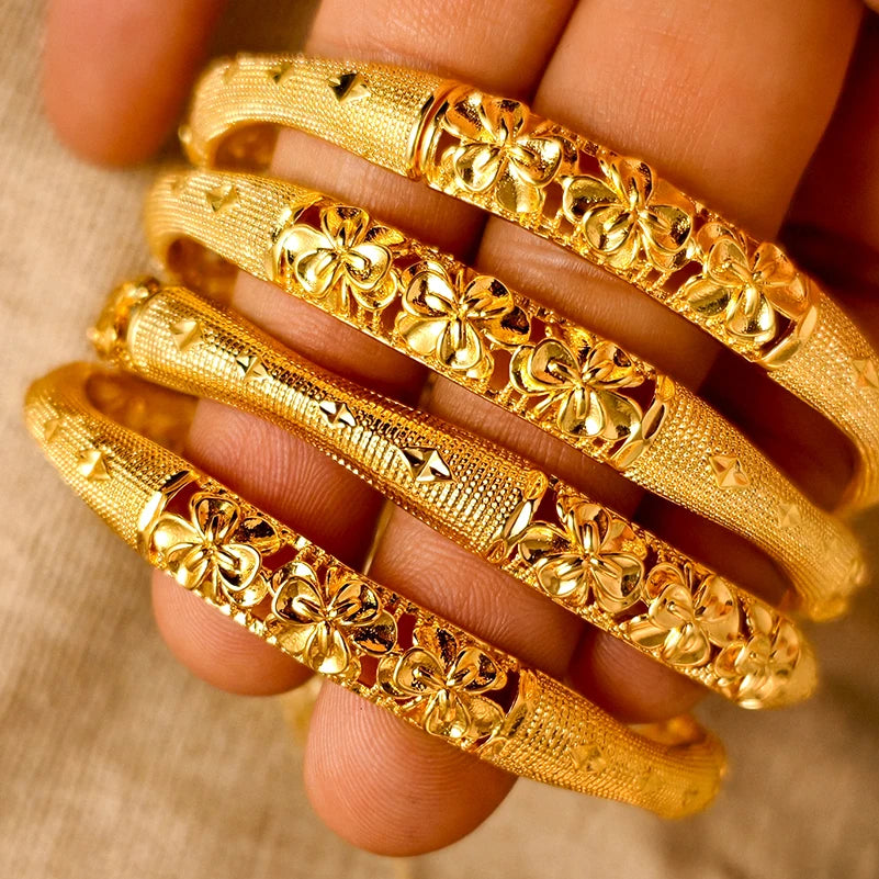 24k Dubai Gold Color Bangles for Women Dubai Bride Wedding Ethiopian Bracelet Africa Bangle Arab Jewelry Charm Bracelet  Jewelry