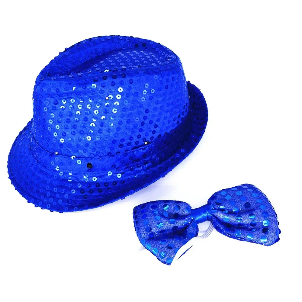 Kids Adult LED Light Up Tie Sequin Jazz Fedora Hat Flashing Neon Glow Party Gift Costume Cap Birthday  Favors Wedding Festival