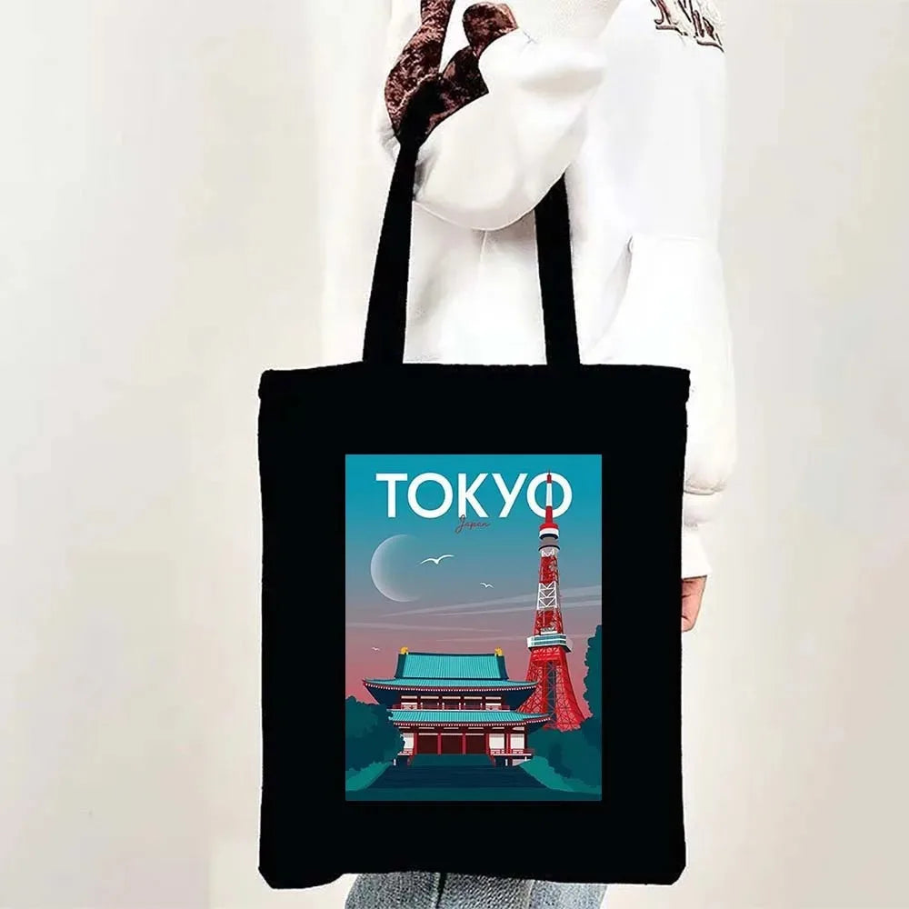 Paris Cityscape Women Shoulder Bag Tokyo Sydney Architectural Logo Eco Tote Large Capacity Portable Canvas Casual Shopping Bags