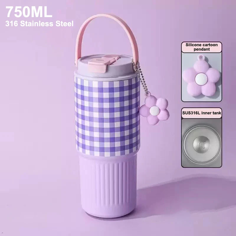Cute Tumbler 750ML Water Bottle 316 Stainless Steel Vacuum Thermos Bottle Insulated Portable Thermos Cup Gift Outdoor Tableware