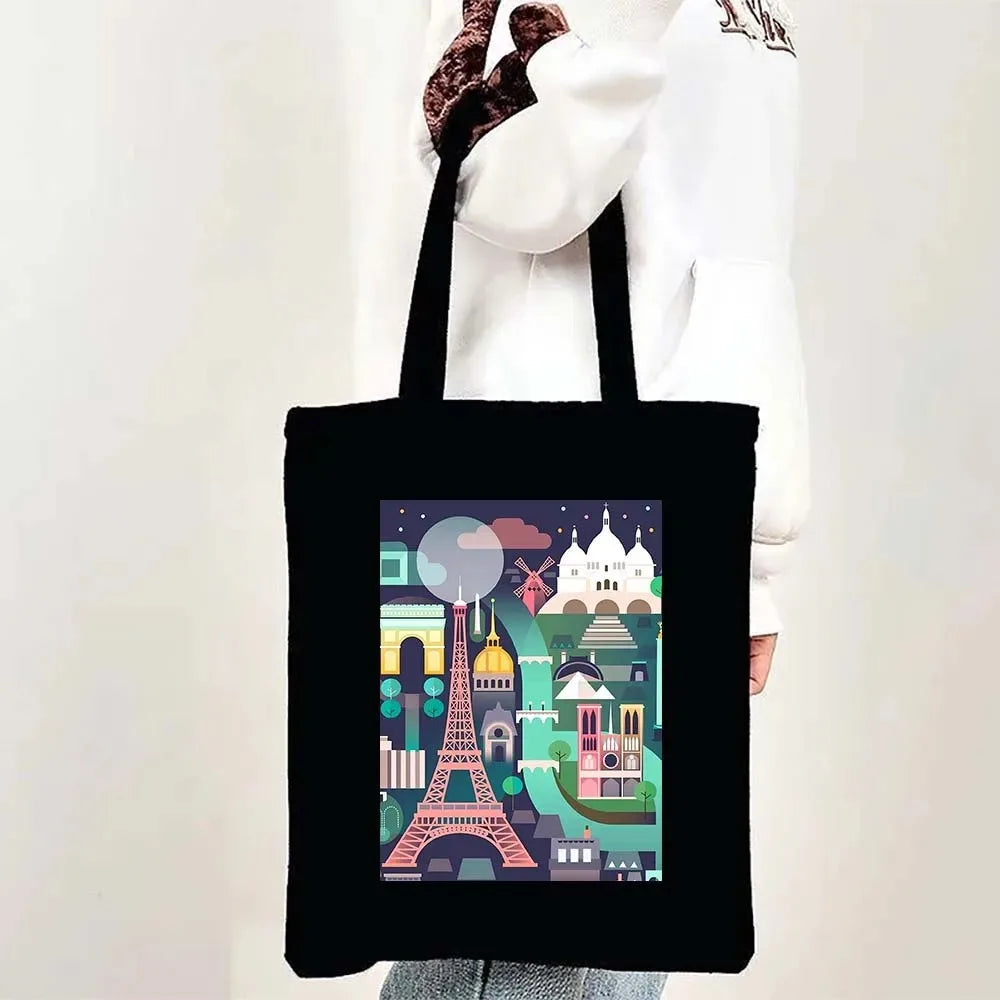 Paris Cityscape Women Shoulder Bag Tokyo Sydney Architectural Logo Eco Tote Large Capacity Portable Canvas Casual Shopping Bags