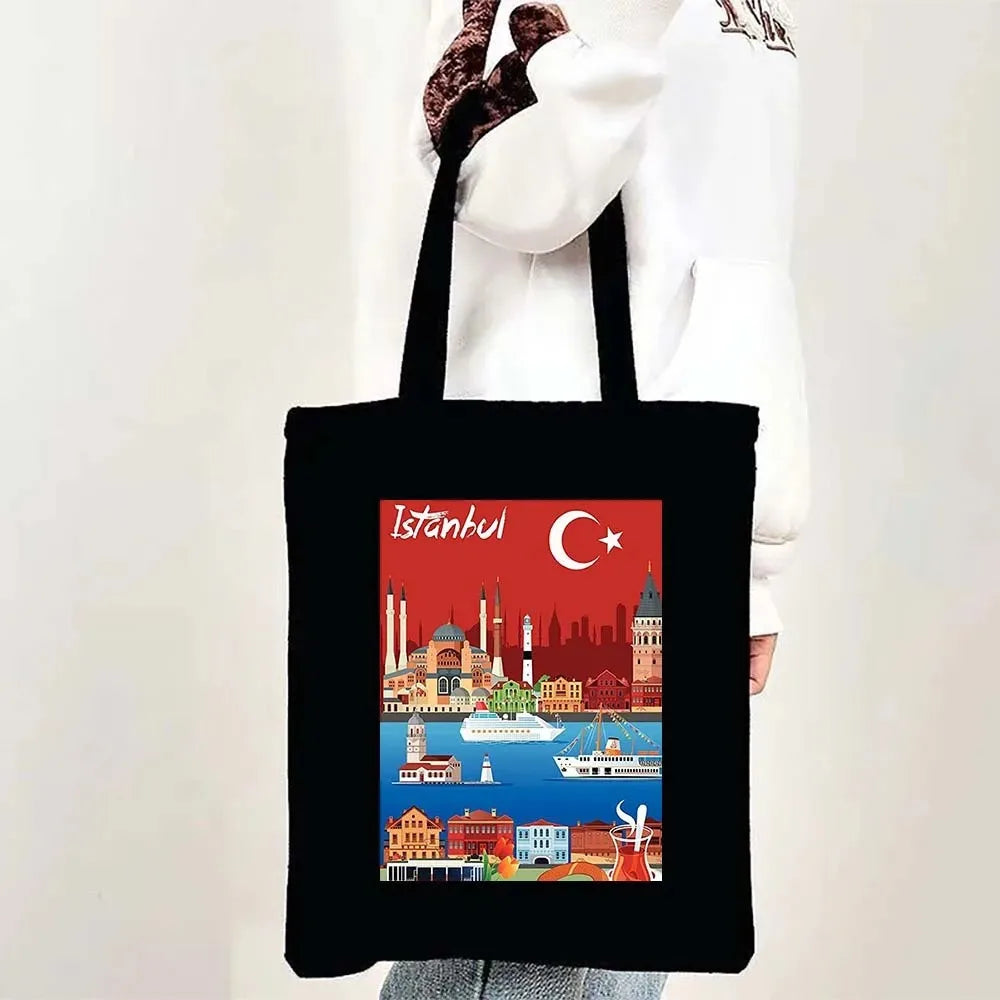 Paris Cityscape Women Shoulder Bag Tokyo Sydney Architectural Logo Eco Tote Large Capacity Portable Canvas Casual Shopping Bags