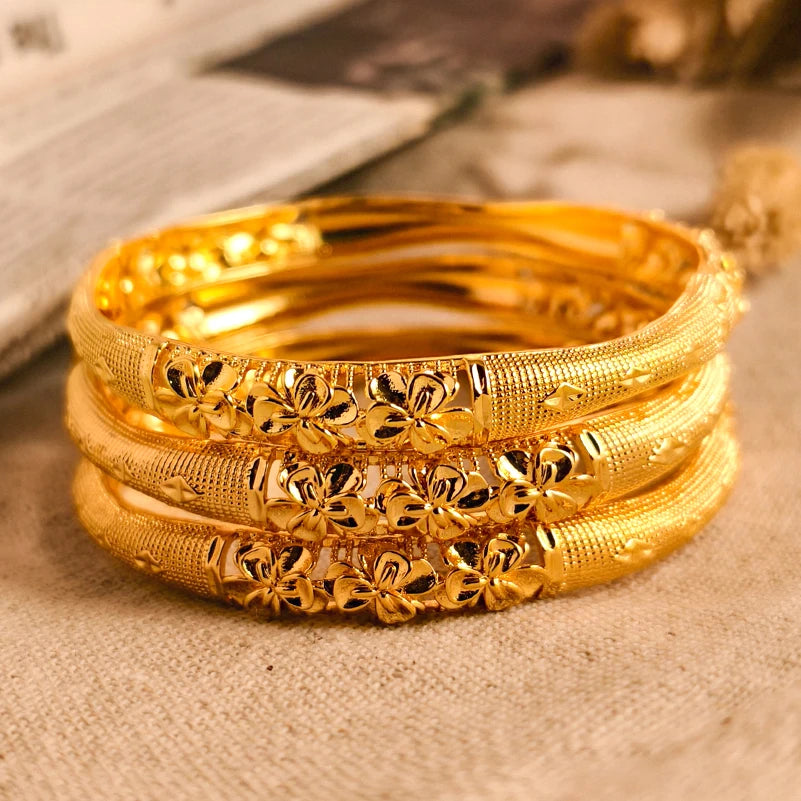24k Dubai Gold Color Bangles for Women Dubai Bride Wedding Ethiopian Bracelet Africa Bangle Arab Jewelry Charm Bracelet  Jewelry