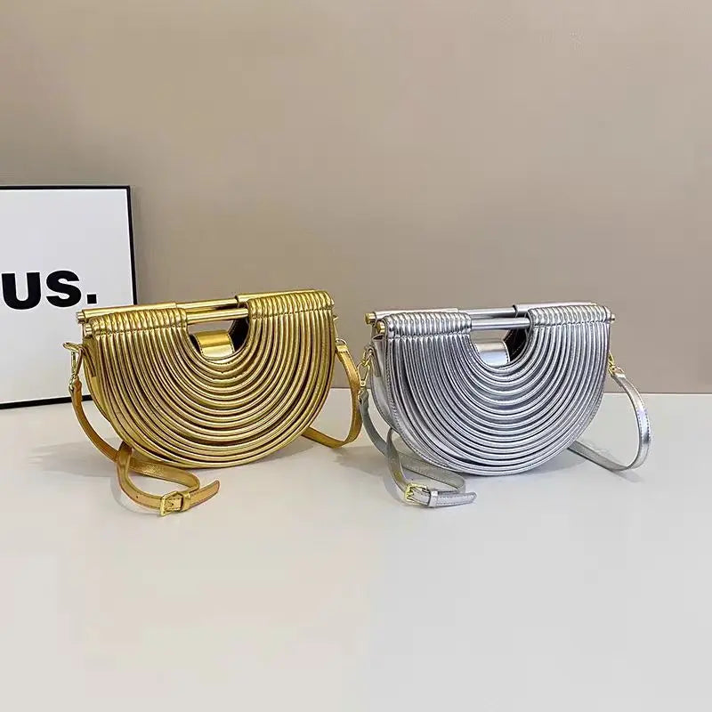 Handbags for Women 2026 New Gold Luxury Designer Brand Moon Handwoven Noodle Bags Leather Pulled Hobo Silver Evening Clutch Chic