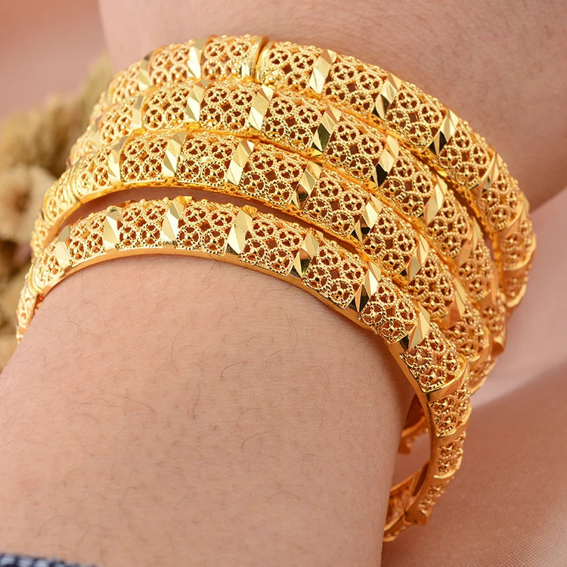 24k Dubai Gold Color Bangles for Women Dubai Bride Wedding Ethiopian Bracelet Africa Bangle Arab Jewelry Charm Bracelet  Jewelry