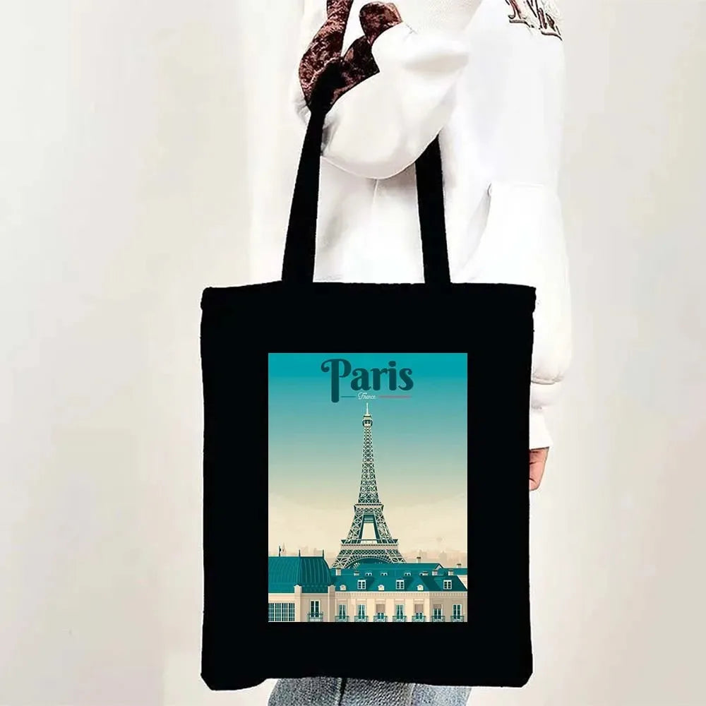 Paris Cityscape Women Shoulder Bag Tokyo Sydney Architectural Logo Eco Tote Large Capacity Portable Canvas Casual Shopping Bags