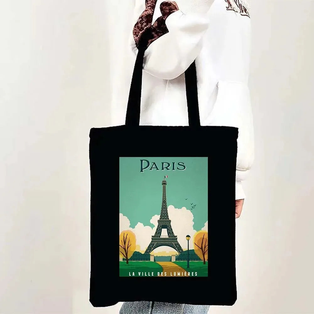 Paris Cityscape Women Shoulder Bag Tokyo Sydney Architectural Logo Eco Tote Large Capacity Portable Canvas Casual Shopping Bags