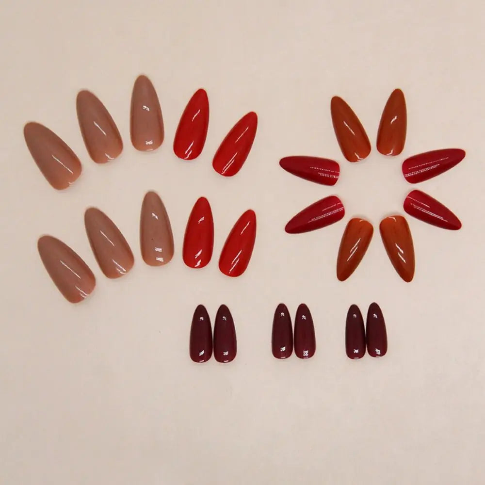 Manicure Long Almond False Nails Vintage Brown Maple Squirrels Press on Nails Gold Lines French Nail Tips DIY