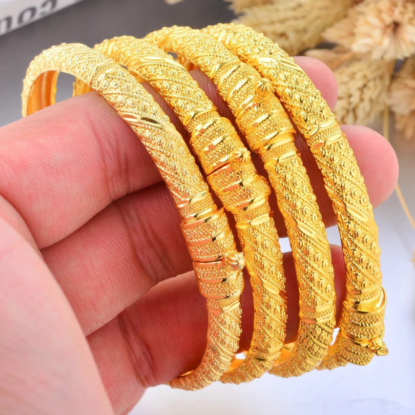 24k Dubai Gold Color Bangles for Women Dubai Bride Wedding Ethiopian Bracelet Africa Bangle Arab Jewelry Charm Bracelet  Jewelry
