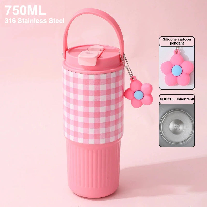 Cute Tumbler 750ML Water Bottle 316 Stainless Steel Vacuum Thermos Bottle Insulated Portable Thermos Cup Gift Outdoor Tableware