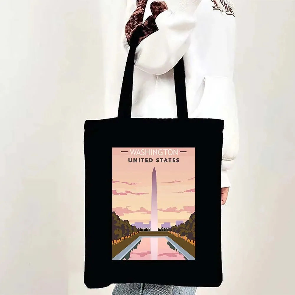 Paris Cityscape Women Shoulder Bag Tokyo Sydney Architectural Logo Eco Tote Large Capacity Portable Canvas Casual Shopping Bags