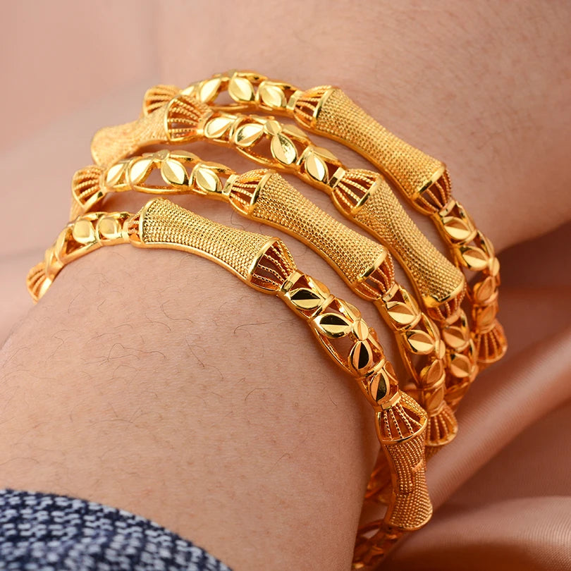 24k Dubai Gold Color Bangles for Women Dubai Bride Wedding Ethiopian Bracelet Africa Bangle Arab Jewelry Charm Bracelet  Jewelry