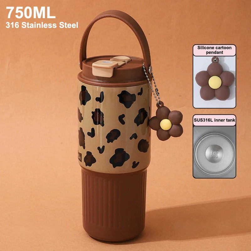 Cute Tumbler 750ML Water Bottle 316 Stainless Steel Vacuum Thermos Bottle Insulated Portable Thermos Cup Gift Outdoor Tableware