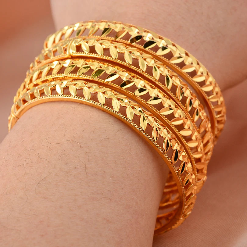 24k Dubai Gold Color Bangles for Women Dubai Bride Wedding Ethiopian Bracelet Africa Bangle Arab Jewelry Charm Bracelet  Jewelry