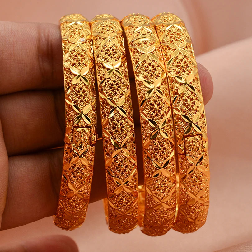 24k Dubai Gold Color Bangles for Women Dubai Bride Wedding Ethiopian Bracelet Africa Bangle Arab Jewelry Charm Bracelet  Jewelry