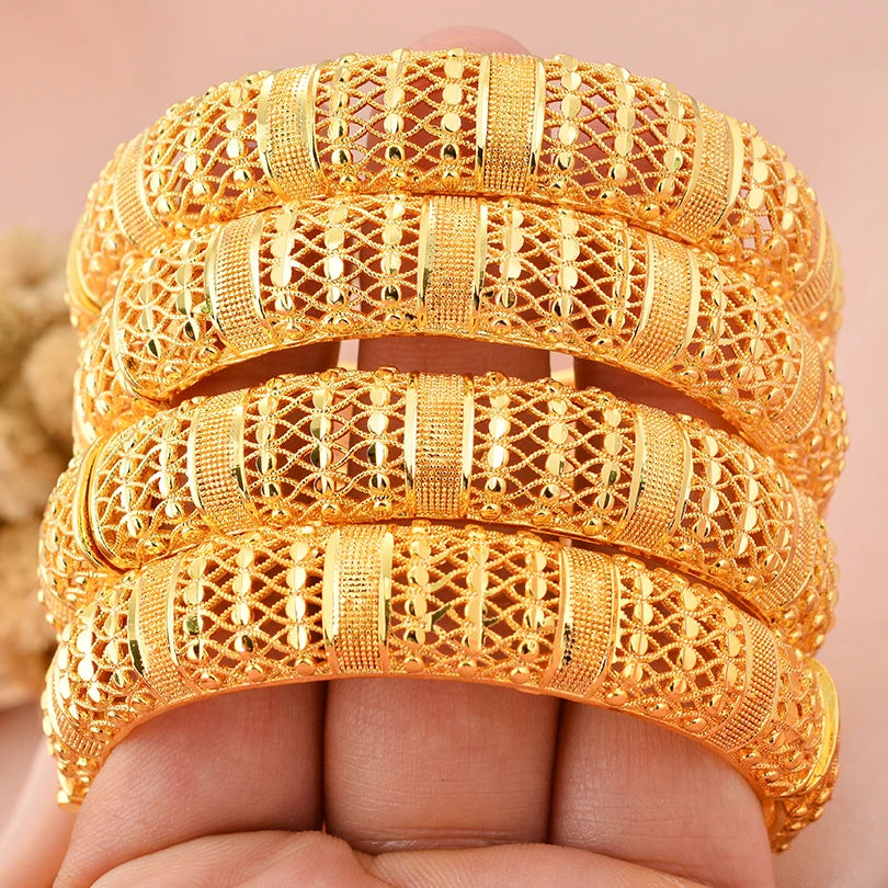 24k Dubai Gold Color Bangles for Women Dubai Bride Wedding Ethiopian Bracelet Africa Bangle Arab Jewelry Charm Bracelet  Jewelry