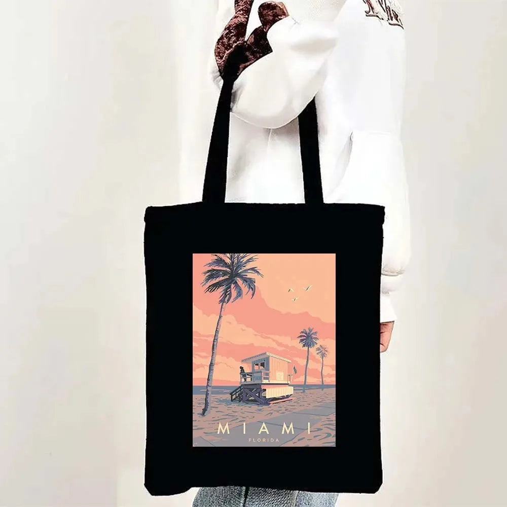 Paris Cityscape Women Shoulder Bag Tokyo Sydney Architectural Logo Eco Tote Large Capacity Portable Canvas Casual Shopping Bags