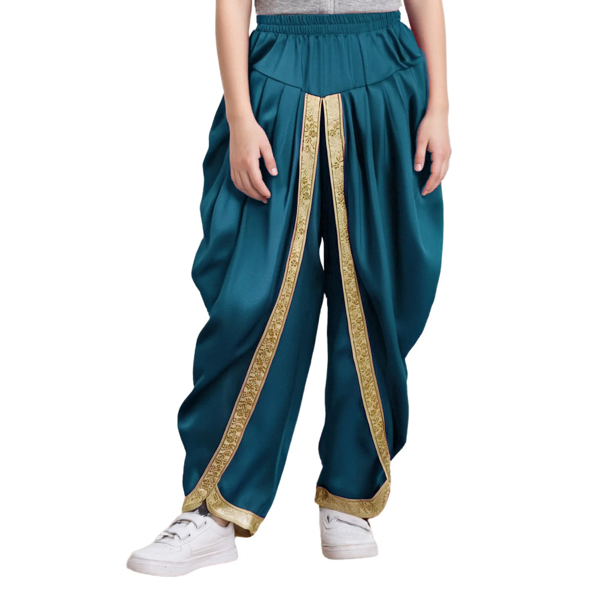 Girls Boys Satin Dhoti Pants Indian Dance Pants Elastic Waist Draped Baggy Trousers for Halloween Party Fancy Dress Ball Clothes