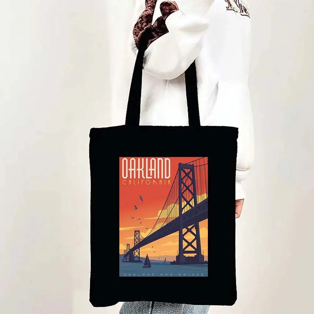 Paris Cityscape Women Shoulder Bag Tokyo Sydney Architectural Logo Eco Tote Large Capacity Portable Canvas Casual Shopping Bags