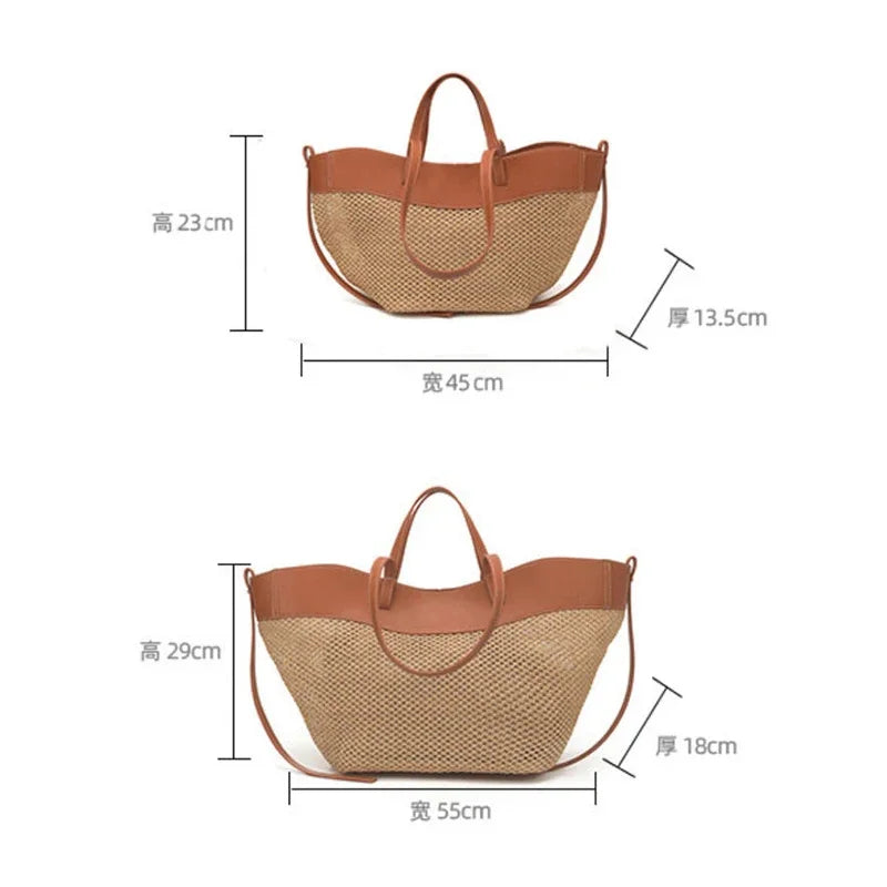 Handmade Straw Woven Tote Bag Summer Beach Large Capacity Shoulder Crossbody Purse Vacation Rattan Handbag French Elegance Bag