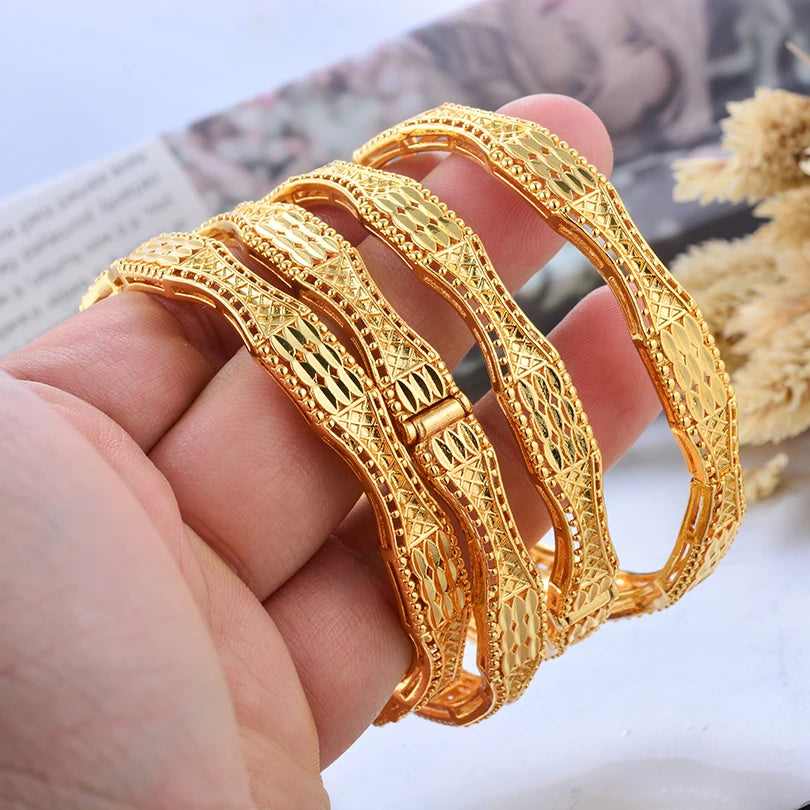 24k Dubai Gold Color Bangles for Women Dubai Bride Wedding Ethiopian Bracelet Africa Bangle Arab Jewelry Charm Bracelet  Jewelry