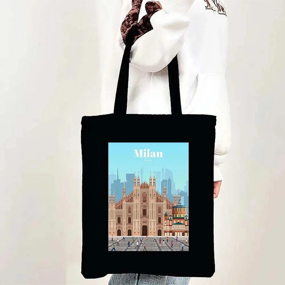 Paris Cityscape Women Shoulder Bag Tokyo Sydney Architectural Logo Eco Tote Large Capacity Portable Canvas Casual Shopping Bags