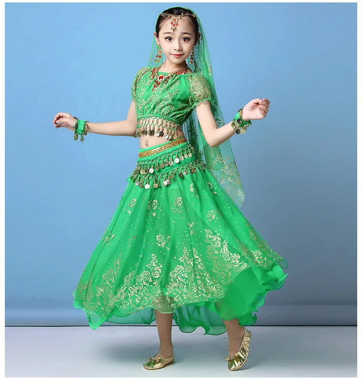 4pcs/set New Kids Belly Dance Costume Set Oriental Indian Dancing Costumes Belly Dance Wear Dress Indian Clothes for Girls