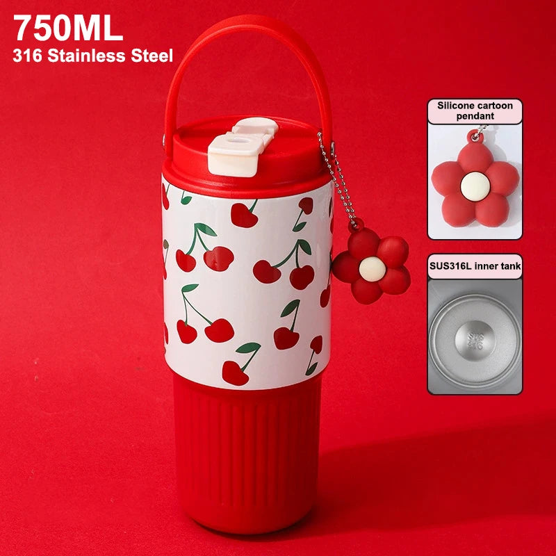 Cute Tumbler 750ML Water Bottle 316 Stainless Steel Vacuum Thermos Bottle Insulated Portable Thermos Cup Gift Outdoor Tableware