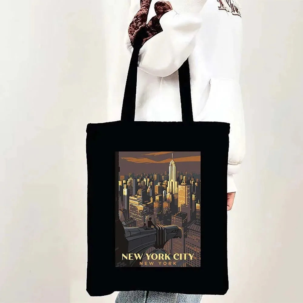 Paris Cityscape Women Shoulder Bag Tokyo Sydney Architectural Logo Eco Tote Large Capacity Portable Canvas Casual Shopping Bags