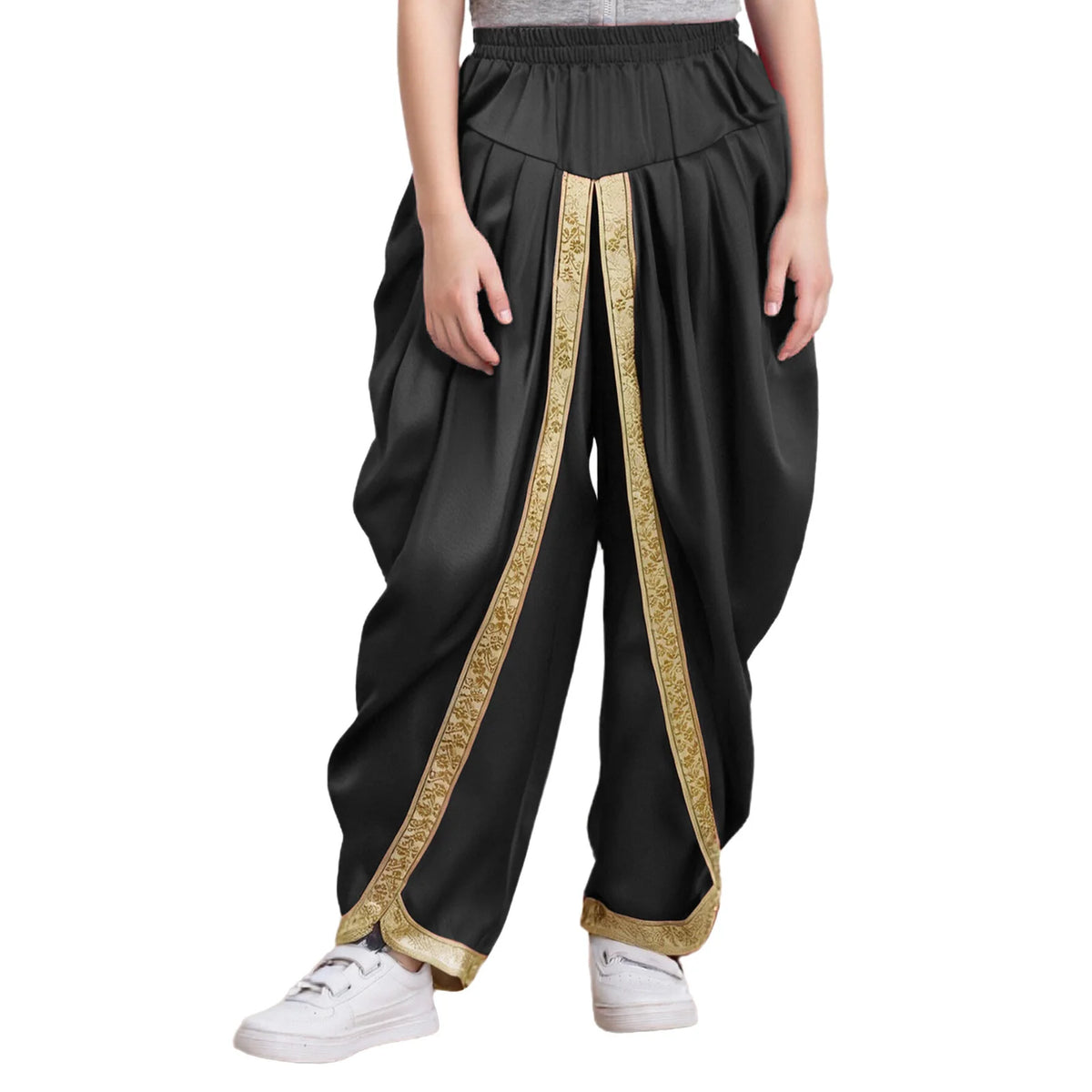 Girls Boys Satin Dhoti Pants Indian Dance Pants Elastic Waist Draped Baggy Trousers for Halloween Party Fancy Dress Ball Clothes