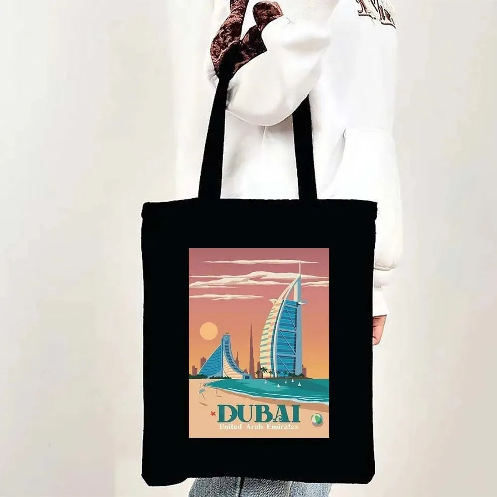 Paris Cityscape Women Shoulder Bag Tokyo Sydney Architectural Logo Eco Tote Large Capacity Portable Canvas Casual Shopping Bags
