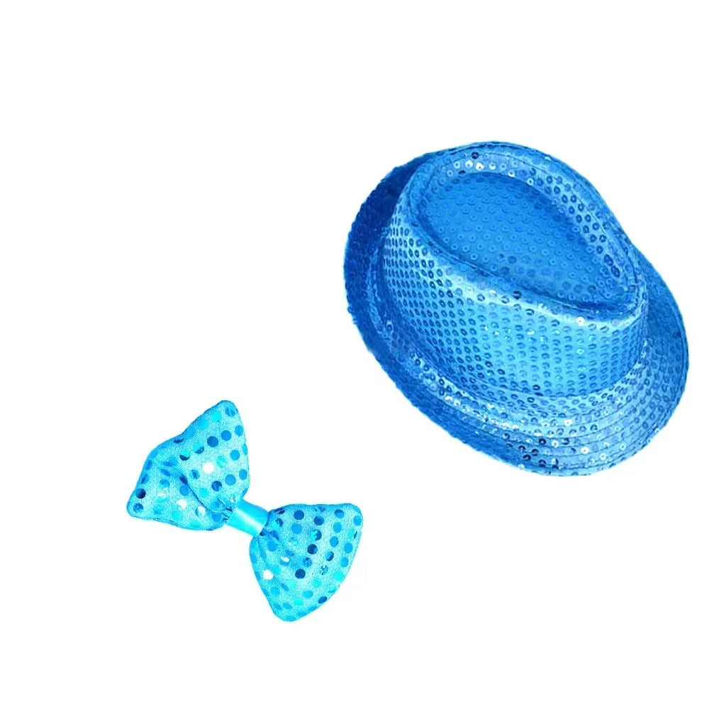 Kids Adult LED Light Up Tie Sequin Jazz Fedora Hat Flashing Neon Glow Party Gift Costume Cap Birthday  Favors Wedding Festival