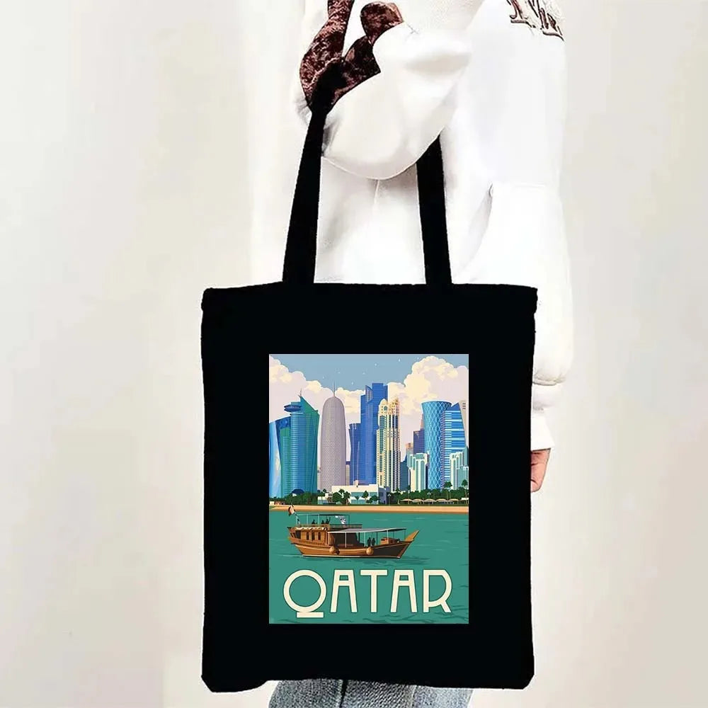 Paris Cityscape Women Shoulder Bag Tokyo Sydney Architectural Logo Eco Tote Large Capacity Portable Canvas Casual Shopping Bags