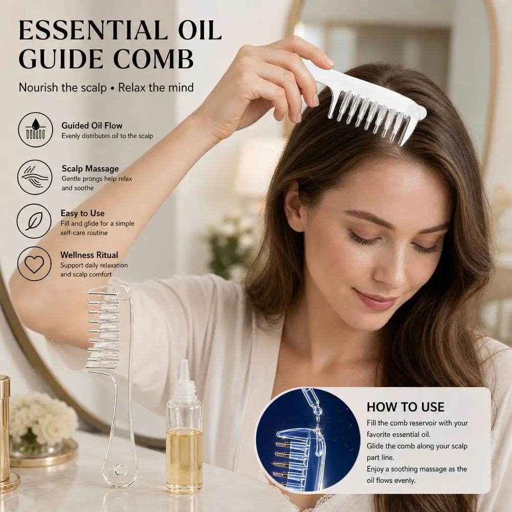 Hair Essential Oil Applicator Comb Roller Ball Liquid Guide Comb Scalp Massage Hair Root Oil Apply Dispensing Comb Hair Care ﻿