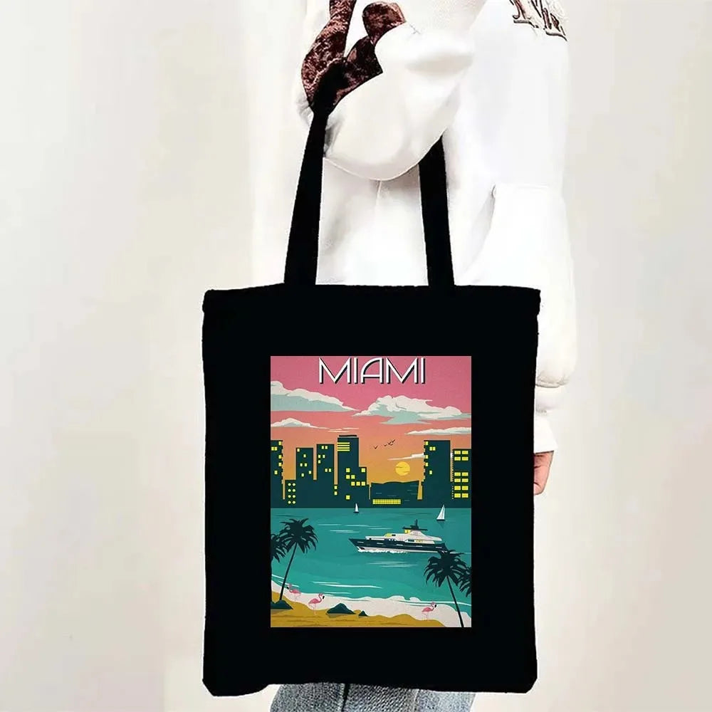 Paris Cityscape Women Shoulder Bag Tokyo Sydney Architectural Logo Eco Tote Large Capacity Portable Canvas Casual Shopping Bags