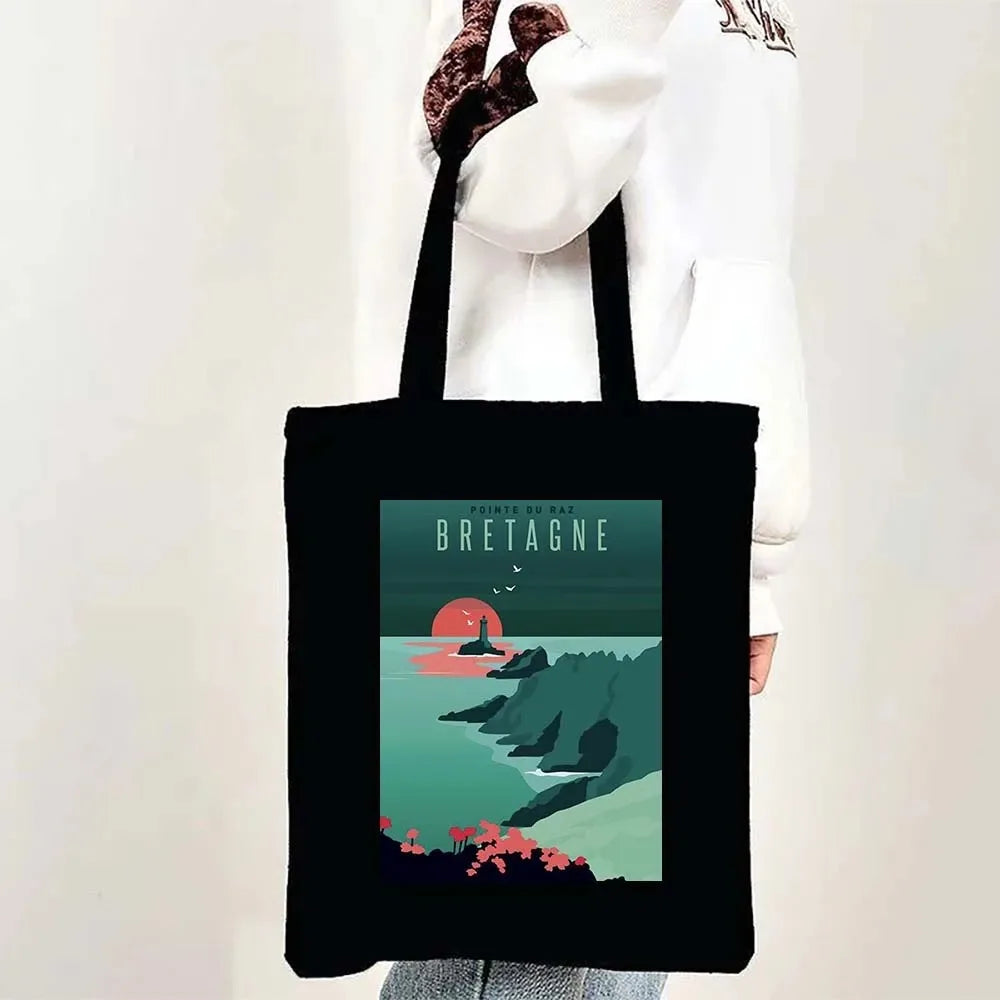 Paris Cityscape Women Shoulder Bag Tokyo Sydney Architectural Logo Eco Tote Large Capacity Portable Canvas Casual Shopping Bags