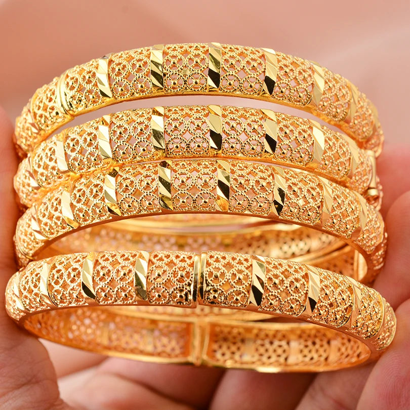 24k Dubai Gold Color Bangles for Women Dubai Bride Wedding Ethiopian Bracelet Africa Bangle Arab Jewelry Charm Bracelet  Jewelry