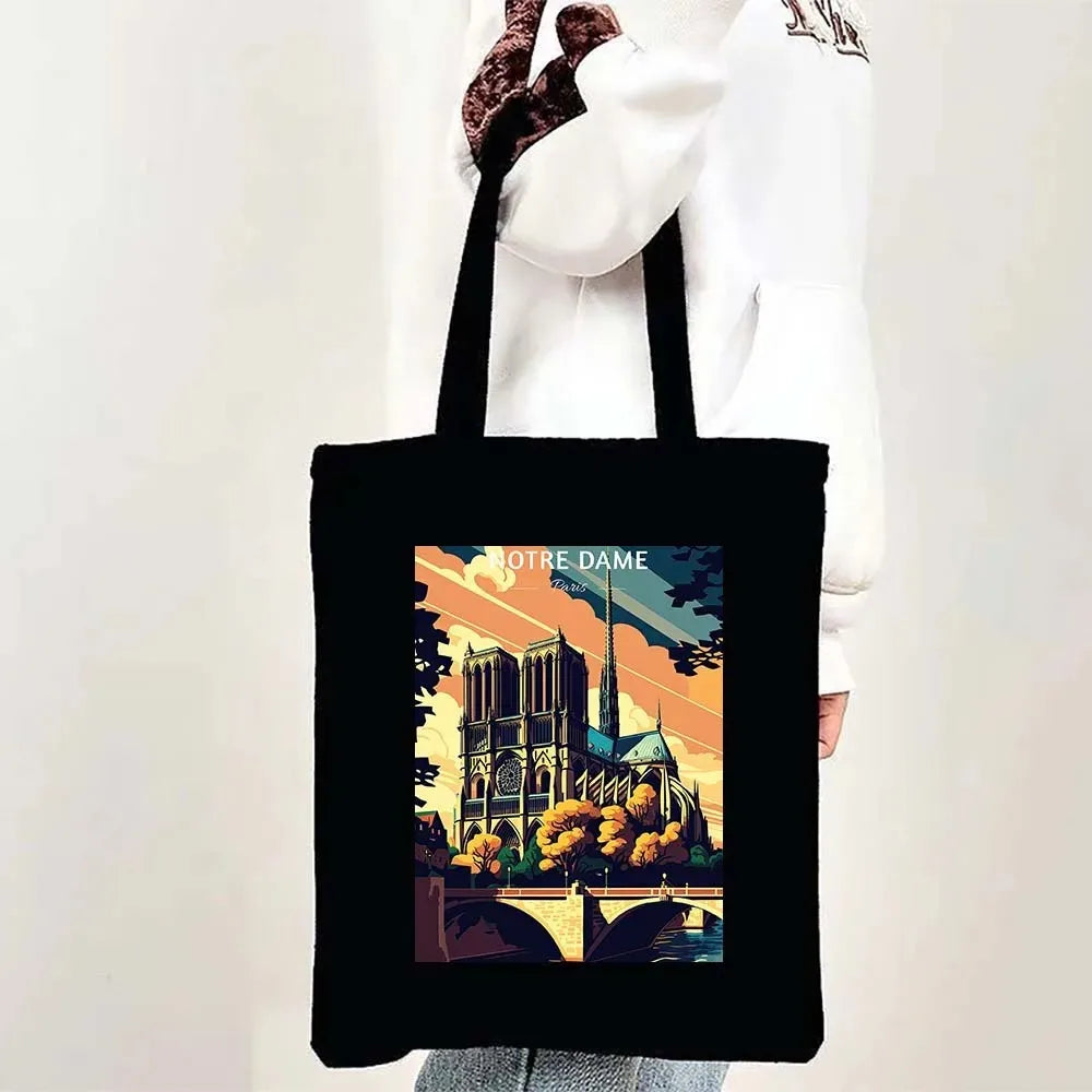 Paris Cityscape Women Shoulder Bag Tokyo Sydney Architectural Logo Eco Tote Large Capacity Portable Canvas Casual Shopping Bags