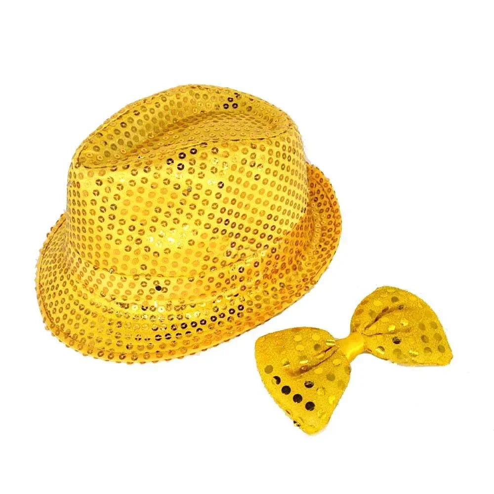 Kids Adult LED Light Up Tie Sequin Jazz Fedora Hat Flashing Neon Glow Party Gift Costume Cap Birthday  Favors Wedding Festival